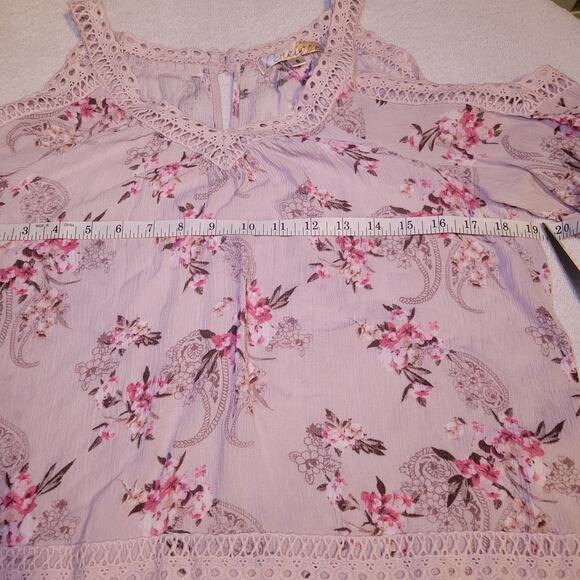 Penelope Peek a Boo -Cold Shoulder Pink Floral Top Blouse Womens Small - Picture 5 of 10